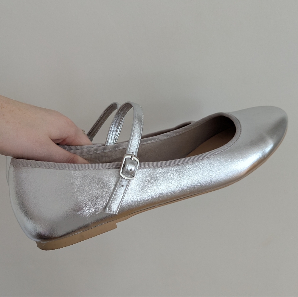 Metallic Silver Mary Jane Flats - Picture 6 of 9